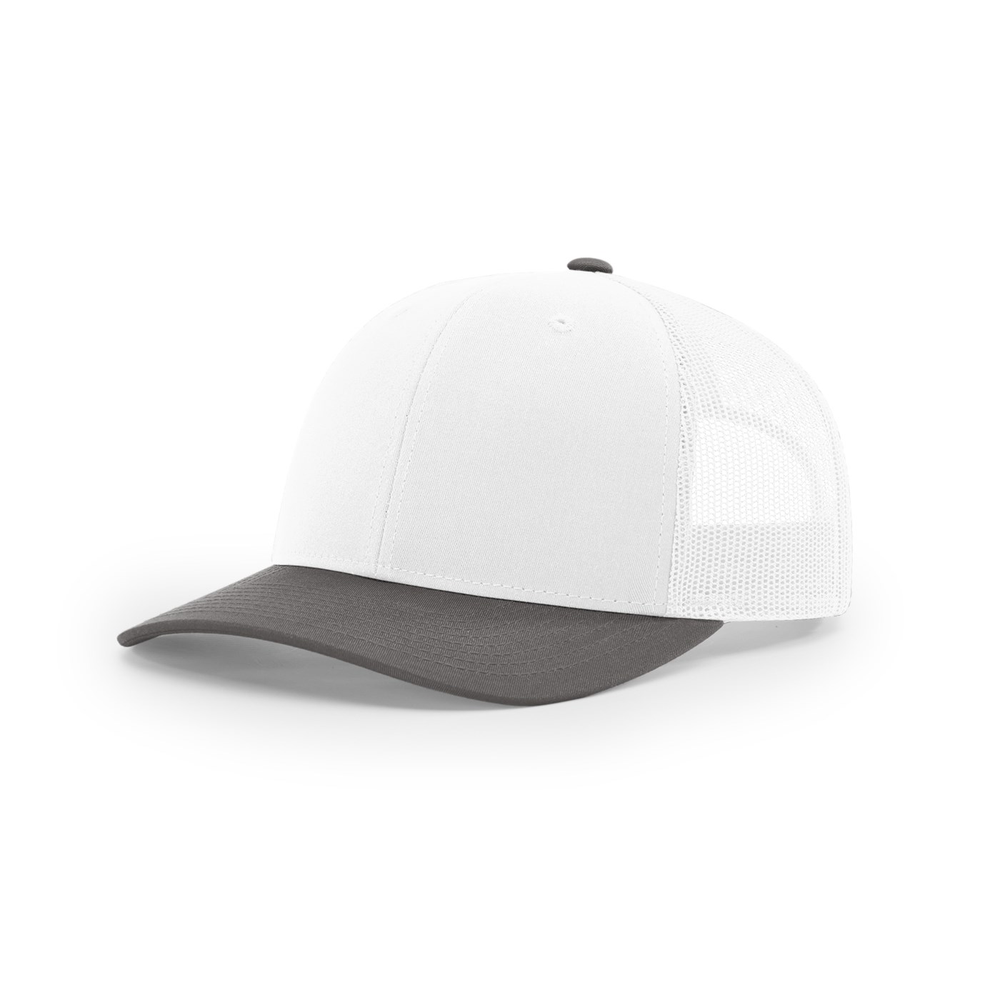 Richardson 112 blank hat in White/Charcoal — front angled view