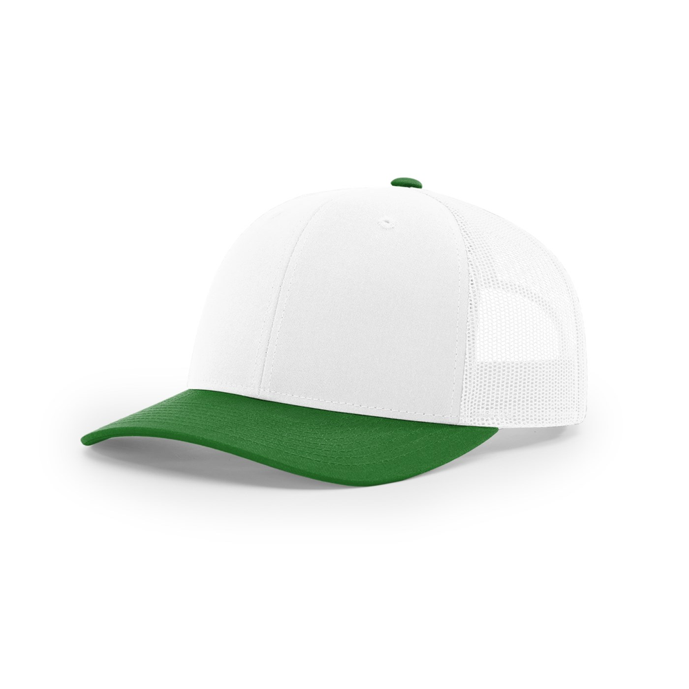 Richardson 112 blank hat in White/Kelly — front angled view