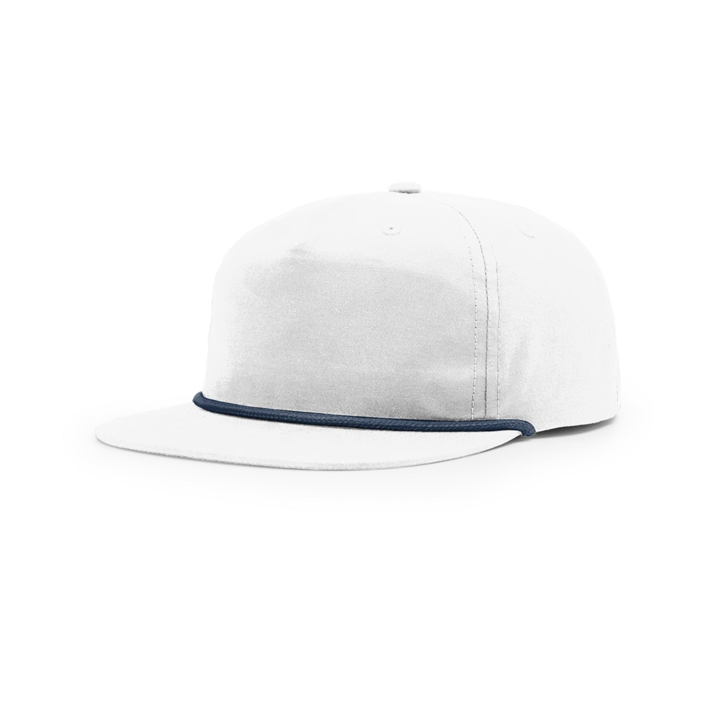 Richardson 256 blank hat in White/Light Navy — front angled view