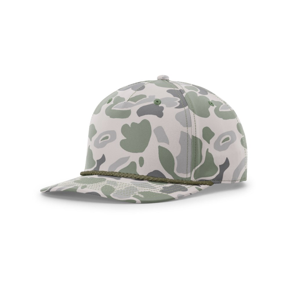 Richardson 258P blank hat in Marsh Duck Camo/Army Olive — front angled view