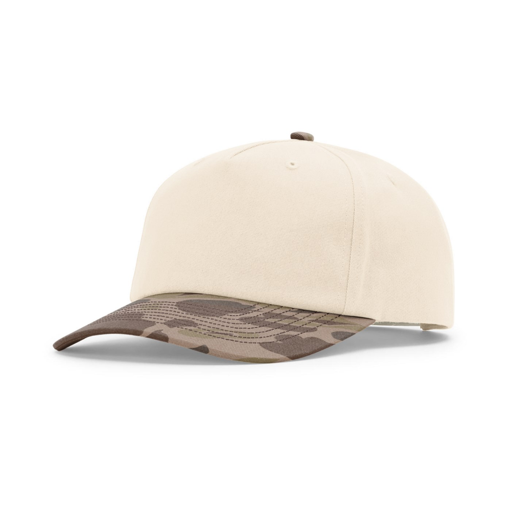 Richardson 356 blank hat in Cream/Bark Duck Camo — front angled view