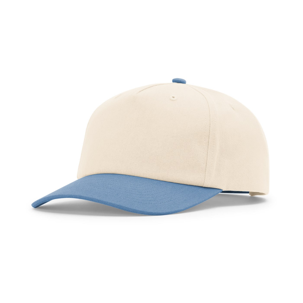 Richardson 356 blank hat in Cream/Light Denim — front angled view