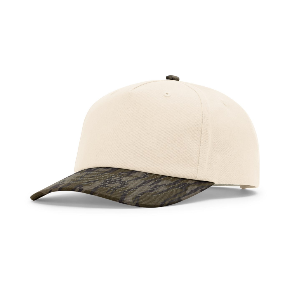 Richardson 356 blank hat in Cream/Mossy Oak Bottomland — front angled view