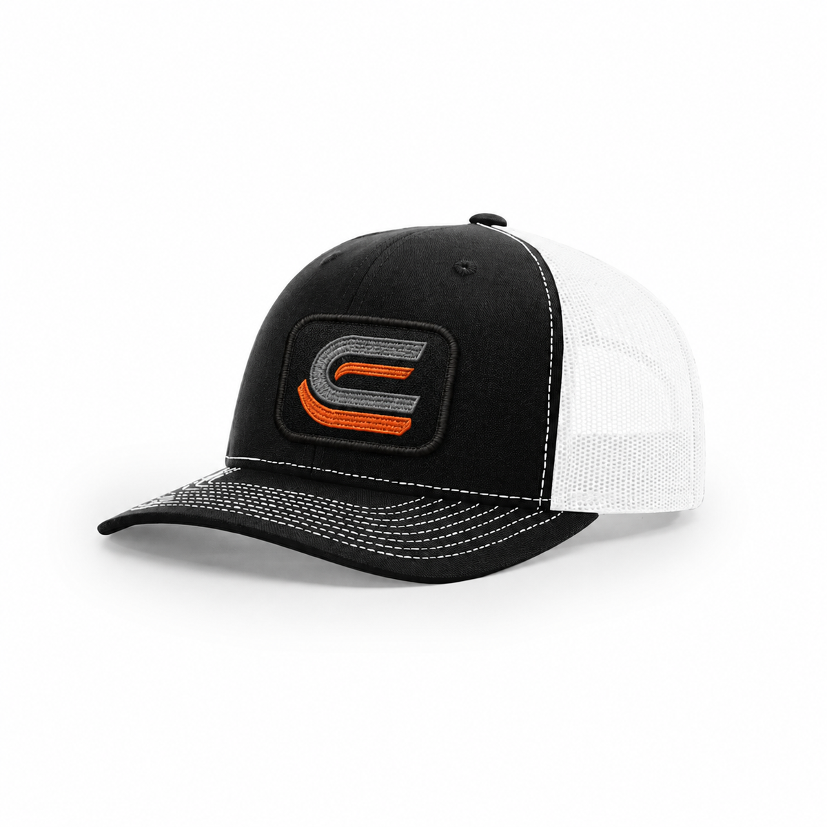 Catalyst Caps C logo shown as an embroidered patch on Richardson 112 hat