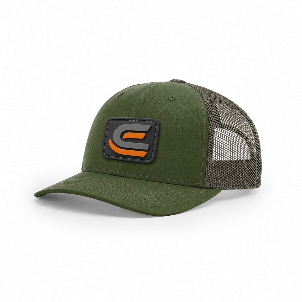 Catalyst Caps C logo shown as a molded PVC patch on Richardson 112T hat