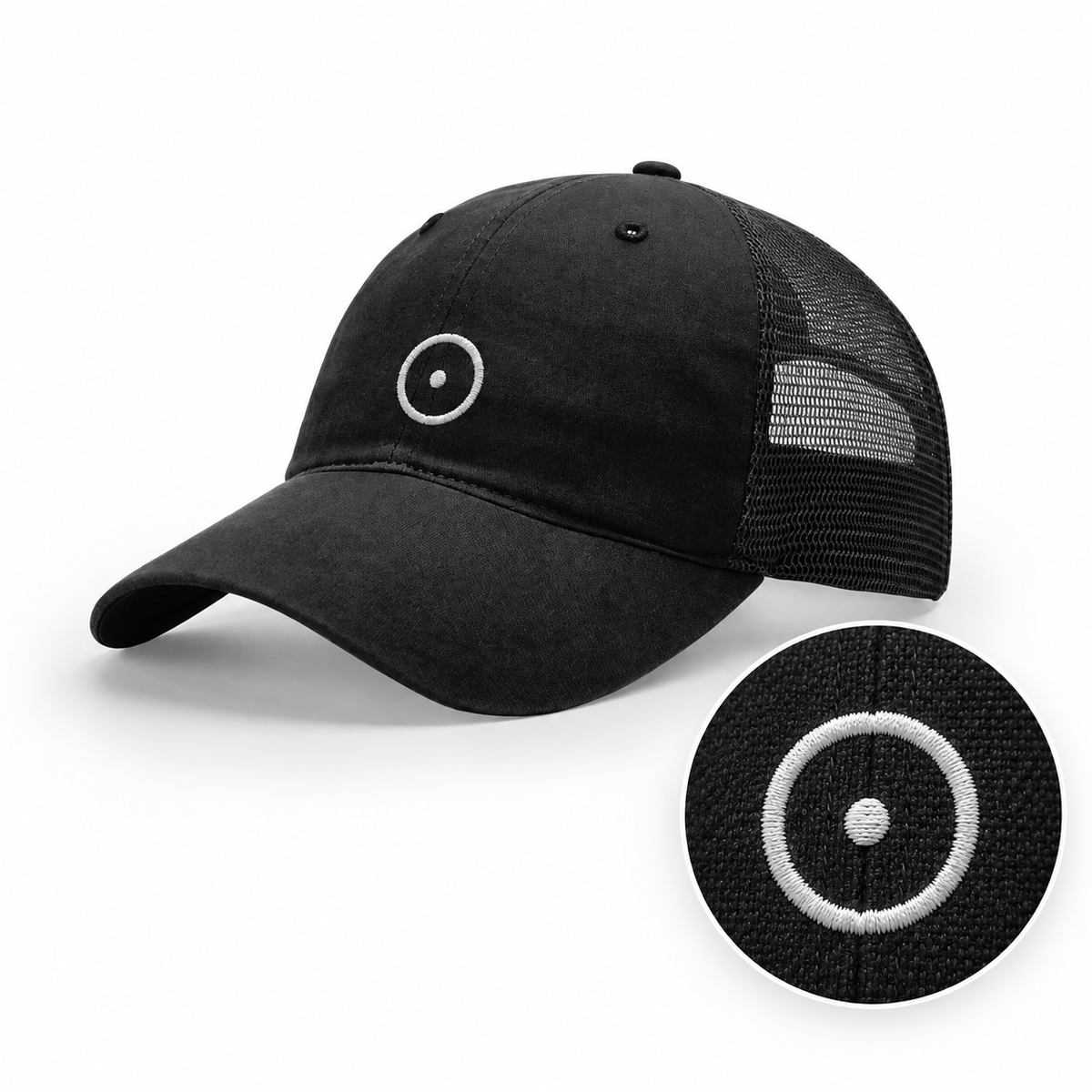 Illustrative flat embroidery on Richardson 111 hat, with thread close-up